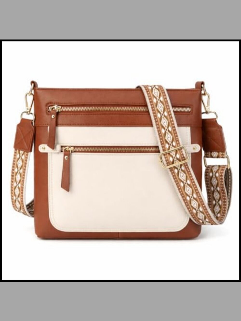 Vegan Leather Crossbody Bag Wide Strap Multi Pocket Travel Purse
